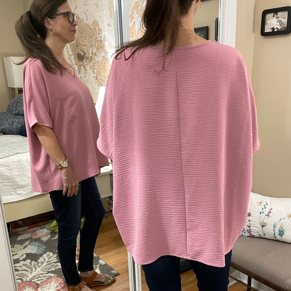 Zenana V-Neck Pocket Tunic in Mauve Pink - Picture 6 of 10